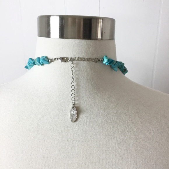 Julea Necklace Silver & Turquoise Beaded Stone Statement Necklace - Picture 3 of 3